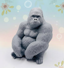 Load image into Gallery viewer, Handmade vegan soaps featuring a huge detailed gorilla soap gift boxed in beautiful eco friendly packaging crafted with natural French clays, activated charcoal and essential oils. a eco-friendly, zero waste gift that’s cruelty-free, skin-nourishing, and perfect for gorilla lovers, gifts for him and animal themed gifts. small business UK