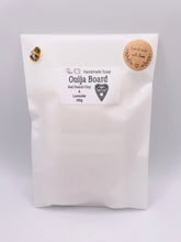 Load image into Gallery viewer, Ouija board design handmade vegan soap. Available in your choice of colour of French clay and essential oil. Perfect Halloween gift. Wrapped in beautiful eco friendly packaging. Small business UK