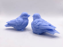 Load image into Gallery viewer, Handmade vegan soaps featuring a set of two love birds . gift boxed in beautiful eco friendly packaging. crafted with natural French clays, activated charcoal and essential oils. a eco-friendly, zero waste gift that’s cruelty-free, skin-nourishing, the perfect gift for bird lovers and animal lovers. UK Small Business