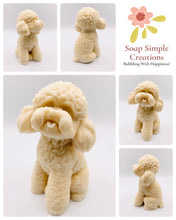 Load image into Gallery viewer, Handmade vegan soaps featuring a large detailed cockapoo dog wrapped in beautiful eco friendly packaging crafted with natural French clays, activated charcoal and essential oils. a eco-friendly, zero waste gift that’s cruelty-free, skin-nourishing, and perfect gift for cockapoo owners, dog lovers and animal themed gifts. small business UK
