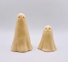 Load image into Gallery viewer, Handmade vegan soaps shaped as a set of two cute sheet ghosts beautifully gift boxed in eco friendly packaging. crafted with natural French clays, activated charcoal and essential oils. a eco-friendly, zero waste gift that’s cruelty-free, skin-nourishing, and perfect for Halloween and gifting. Small Business UK
