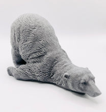 Load image into Gallery viewer, Handmade vegan soaps featuring a huge lazy polar bear with his bum up in the air. gift boxed in beautiful eco friendly packaging. crafted with natural French clays, activated charcoal and essential oils. a eco-friendly, zero waste gift that’s cruelty-free, skin-nourishing, the perfect gift for polar bear lovers, Christmas gifts or for animal lover gifts. small business UK
