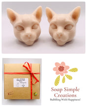 Load image into Gallery viewer, Handmade vegan Siamese cat shaped vegan soaps, set of two, beautifully gift boxed in eco friendly packaging. crafted with natural French clays, activated charcoal and essential oils. a eco-friendly, zero waste gift that’s cruelty-free, skin-nourishing, and perfect for animal lovers. Small Business UK