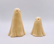 Load image into Gallery viewer, Handmade vegan soaps shaped as a set of two cute sheet ghosts beautifully gift boxed in eco friendly packaging. crafted with natural French clays, activated charcoal and essential oils. a eco-friendly, zero waste gift that’s cruelty-free, skin-nourishing, and perfect for Halloween and gifting. Small Business UK