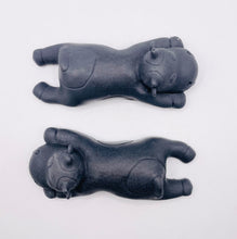 Load image into Gallery viewer, Handmade vegan soaps featuring a set of two sleeping cows . gift boxed in beautiful eco friendly packaging. crafted with natural French clays, activated charcoal and essential oils. a eco-friendly, zero waste gift that’s cruelty-free, skin-nourishing, the perfect gift for cow lovers and animal lovers. UK Small Business