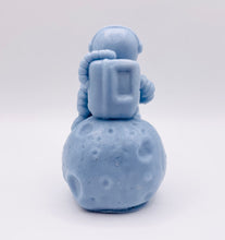 Load image into Gallery viewer, Handmade vegan soaps featuring a detailed astronaut / spaceman sitting on the moon. crafted with natural French clays, activated charcoal and essential oils. a eco-friendly, zero waste gift that’s cruelty-free, skin-nourishing, and perfect for space lover gifts. gifts for him. Small Business UK