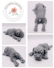 Load image into Gallery viewer, Handmade vegan soaps featuring a detailed shar pei dog design soap. crafted with natural French clays, activated charcoal and essential oils. a eco-friendly, zero waste gift thatās cruelty-free, skin-nourishing, and perfect for dog owner gifts and animal lovers. small business UK