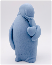 Load image into Gallery viewer, Handmade vegan soaps featuring a penguin holding a love heart packaged in beautiful eco friendly packaging crafted with natural French clays, activated charcoal and essential oils. a eco-friendly, zero waste gift that’s cruelty-free, skin-nourishing, and perfect for penguin lovers, christmas gifts and animal themed gifts. small business UK