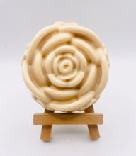 Load image into Gallery viewer, Handmade vegan soaps featuring a detailed rose flower. crafted with natural French clays, activated charcoal and essential oils. a eco-friendly, zero waste gift that’s cruelty-free, skin-nourishing, and perfect for friendship gifts and Mother’s Day. Small business UK