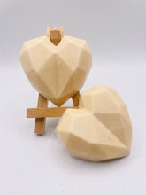 Load image into Gallery viewer, Handmade vegan soaps featuring a set of two geometric hearts gift boxed in beautiful eco friendly packaging crafted with natural French clays, activated charcoal and essential oils. a eco-friendly, zero waste gift that’s cruelty-free, skin-nourishing, and perfect for valentines day and romantic themed gifts. small business UK
