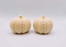 Load image into Gallery viewer, Handmade vegan soaps featuring a set of two chunky pumpkins gift boxed in beautiful eco friendly packaging crafted with natural French clays, activated charcoal and essential oils. a eco-friendly, zero waste gift that’s cruelty-free, skin-nourishing, and perfect gift for autumn lovers and halloween gifts. small business UK