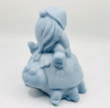Load image into Gallery viewer, Handmade vegan soaps featuring a detailed ladybug with a gnome catching a ride on his back soap. crafted with natural French clays, activated charcoal and essential oils. a eco-friendly, zero waste gift that’s cruelty-free, skin-nourishing, and perfect for turtle lovers and gnome lover gifts. small business UK