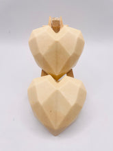 Load image into Gallery viewer, Handmade vegan soaps featuring a set of two geometric hearts gift boxed in beautiful eco friendly packaging crafted with natural French clays, activated charcoal and essential oils. a eco-friendly, zero waste gift that’s cruelty-free, skin-nourishing, and perfect for valentines day and romantic themed gifts. small business UK