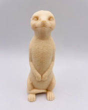 Load image into Gallery viewer, Handmade vegan soaps featuring a cheeky meerkat standing on his back legs. packaged in beautiful eco friendly packaging crafted with natural French clays, activated charcoal and essential oils. a eco-friendly, zero waste gift that’s cruelty-free, skin-nourishing, and perfect for meerkat lovers and animal themed gifts. small business UK