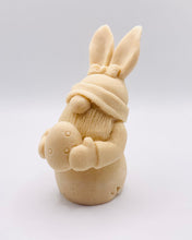 Load image into Gallery viewer, Handmade vegan soaps featuring a gorgeous gnome with easter bunny ears, holding his easter egg packaged in beautiful eco friendly packaging. crafted with natural French clays, activated charcoal and essential oils. a eco-friendly, zero waste gift thatās cruelty-free, skin-nourishing, the perfect gift for any easter hamper or gnome lover. UK Small Business