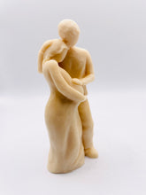 Load image into Gallery viewer, Handmade vegan soaps featuring a pregnant couple with the man gently embracing the woman and placing his hand on her stomach / bump . packaged in beautiful eco friendly packaging. crafted with natural French clays, activated charcoal and essential oils. a eco-friendly, zero waste gift that’s cruelty-free, skin-nourishing, the perfect gift for any new mother or baby shower gift. UK Small Business