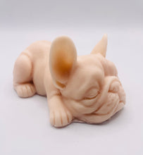 Load image into Gallery viewer, Handmade vegan soaps featuring a french bulldog dog with a cute heart on his bum wrapped in beautiful eco friendly packaging crafted with natural French clays, activated charcoal and essential oils. a eco-friendly, zero waste gift that’s cruelty-free, skin-nourishing, and perfect gift for frenchie owners, dog lovers and animal themed gifts. small business UK