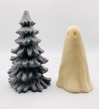 Load image into Gallery viewer, Handmade vegan soaps featuring a ghost and christmas tree gift boxed in beautiful eco friendly packaging crafted with natural French clays, activated charcoal and essential oils. a eco-friendly, zero waste gift that’s cruelty-free, skin-nourishing, and perfect for creepmas gifts and horror gifts. small business UK