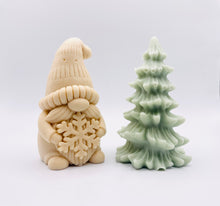 Load image into Gallery viewer, Handmade vegan snowdrop gnome and Christmas tree shaped vegan soaps gift boxed. crafted with natural French clays, activated charcoal and essential oils. a eco-friendly, zero waste gift that’s cruelty-free, skin-nourishing, and perfect for gifting. small business UK