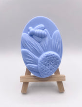 Load image into Gallery viewer, Handmade vegan soaps featuring a gorgeous bee and sunflower chunky design soap. crafted with natural French clays, activated charcoal and essential oils. a eco-friendly, zero waste gift that’s cruelty-free, skin-nourishing, and perfect for bee lovers and gifting. UK Small Business