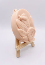 Load image into Gallery viewer, Handmade vegan soaps featuring a gorgeous bee and sunflower chunky design soap. crafted with natural French clays, activated charcoal and essential oils. a eco-friendly, zero waste gift that’s cruelty-free, skin-nourishing, and perfect for bee lovers and gifting. UK Small Business