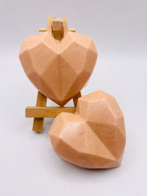 Load image into Gallery viewer, Handmade vegan soaps featuring a set of two geometric hearts gift boxed in beautiful eco friendly packaging crafted with natural French clays, activated charcoal and essential oils. a eco-friendly, zero waste gift that’s cruelty-free, skin-nourishing, and perfect for valentines day and romantic themed gifts. small business UK