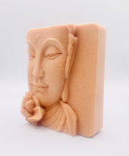 Load image into Gallery viewer, Handmade vegan soaps featuring a beautiful buddha and lotus flower and wrapped in beautiful eco friendly packaging crafted with natural French clays, activated charcoal and essential oils. a eco-friendly, zero waste gift that’s cruelty-free, skin-nourishing, and perfect gift for buddha lovers. small business UK