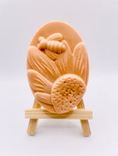 Load image into Gallery viewer, Handmade vegan soaps featuring a gorgeous bee and sunflower chunky design soap. crafted with natural French clays, activated charcoal and essential oils. a eco-friendly, zero waste gift that’s cruelty-free, skin-nourishing, and perfect for bee lovers and gifting. UK Small Business