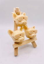 Load image into Gallery viewer, Handmade vegan soap featuring a set of french bulldog faces wearing sunglasses and gift boxed in beautiful eco friendly packaging. crafted with natural French clays, activated charcoal and essential oils. a eco-friendly, zero waste gift that’s cruelty-free, skin-nourishing, and perfect for frenchie owners, dog lovers and animal themed gifts. Small business UK