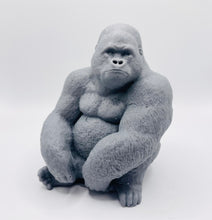Load image into Gallery viewer, Handmade vegan soaps featuring a huge detailed gorilla soap gift boxed in beautiful eco friendly packaging crafted with natural French clays, activated charcoal and essential oils. a eco-friendly, zero waste gift that’s cruelty-free, skin-nourishing, and perfect for gorilla lovers, gifts for him and animal themed gifts. small business UK