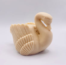 Load image into Gallery viewer, Handmade vegan soaps featuring a graceful swan and packed in beautiful eco friendly packaging crafted with natural French clays, activated charcoal and essential oils. a eco-friendly, zero waste gift that’s cruelty-free, skin-nourishing, and perfect for swan lovers, wedding favours and animal themed gifts. small business UK