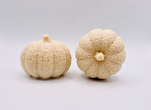 Load image into Gallery viewer, Handmade vegan soaps featuring a set of two chunky pumpkins gift boxed in beautiful eco friendly packaging crafted with natural French clays, activated charcoal and essential oils. a eco-friendly, zero waste gift that’s cruelty-free, skin-nourishing, and perfect gift for autumn lovers and halloween gifts. small business UK