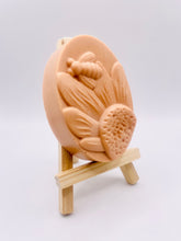Load image into Gallery viewer, Handmade vegan soaps featuring a gorgeous bee and sunflower chunky design soap. crafted with natural French clays, activated charcoal and essential oils. a eco-friendly, zero waste gift that’s cruelty-free, skin-nourishing, and perfect for bee lovers and gifting. UK Small Business