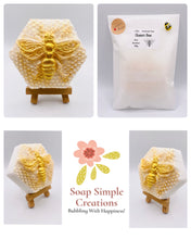 Load image into Gallery viewer, bee gift bee lover gift bee hamper eco conscious gift Queen Bee Vegan Soap *Wooden display easels are available to purchase on a separate listing This beautifully detailed ‘Queen Bee’ soap is vegan, cruelty free and available in your choice of essential oil. Wrapped in gorgeous eco-friendly packaging. All our soaps are made with natural essential oils to gently cleanse and nourish your skin. Plus, they come in eco-friendly packaging so you can feel good about your purchase and the environment
