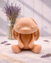 Load image into Gallery viewer, Handmade vegan soaps featuring an adorable rabbit with big floppy ears and stitching detail, in beautiful eco friendly packaging.