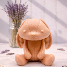 Load image into Gallery viewer, Handmade vegan soaps featuring an adorable rabbit with big floppy ears and stitching detail, in beautiful eco friendly packaging.