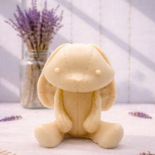 Load image into Gallery viewer, Handmade vegan soaps featuring an adorable rabbit with big floppy ears and stitching detail, in beautiful eco friendly packaging.