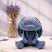 Load image into Gallery viewer, Handmade vegan soaps featuring an adorable rabbit with big floppy ears and stitching detail, in beautiful eco friendly packaging.