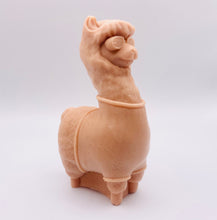 Load image into Gallery viewer, Handmade vegan soaps featuring a llama or alpaca wearing a jumper and sunglasses wrapped in beautiful eco friendly packaging crafted with natural French clays, activated charcoal and essential oils. a eco-friendly, zero waste gift that’s cruelty-free, skin-nourishing, and perfect for alpaca or llama gifts and animal themed gifts. small business UK