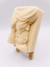 Load image into Gallery viewer, Handmade vegan soaps featuring mother and her new baby, in beautiful eco friendly packaging. crafted with natural French clays, activated charcoal and essential oils. a eco-friendly, zero waste gift that’s cruelty-free, skin-nourishing, the perfect gift for any new mother or baby shower gift. small business UK