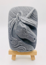 Load image into Gallery viewer, Handmade vegan soaps featuring a unicorn head and wrapped in beautiful eco friendly packaging crafted with natural French clays, activated charcoal and essential oils. a eco-friendly, zero waste gift that’s cruelty-free, skin-nourishing, and perfect gift for unicorn lovers. small business UK