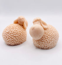 Load image into Gallery viewer, Handmade vegan soap featuring a set of two spring lambs and gift boxed in beautiful eco friendly packaging. crafted with natural French clays, activated charcoal and essential oils. a eco-friendly, zero waste gift that’s cruelty-free, skin-nourishing, and perfect for easter, sheep lovers or animal themed gifts. Small business UK