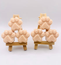 Load image into Gallery viewer, Handmade vegan soaps shaped with paw prints. set of 6, beautifully gift boxed in eco friendly packaging. crafted with natural French clays, activated charcoal and essential oils. a eco-friendly, zero waste gift that’s cruelty-free, skin-nourishing, and perfect for animal lovers and gifting. Small Business UK