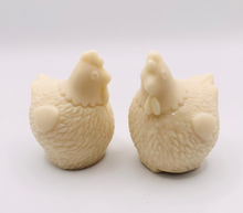 Load image into Gallery viewer, Handmade vegan chicken shaped vegan soaps, set of 2, gift boxed in beautiful eco friendly packaging. crafted with natural French clays, activated charcoal and essential oils. a eco-friendly, zero waste gift that’s cruelty-free, skin-nourishing, and perfect for animal lovers. Small Business UK