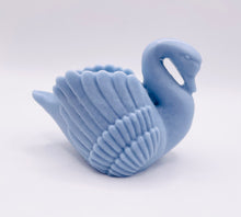 Load image into Gallery viewer, Handmade vegan soaps featuring a graceful swan and packed in beautiful eco friendly packaging crafted with natural French clays, activated charcoal and essential oils. a eco-friendly, zero waste gift that’s cruelty-free, skin-nourishing, and perfect for swan lovers, wedding favours and animal themed gifts. small business UK