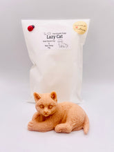 Load image into Gallery viewer, Handmade vegan soaps featuring a lazy cat, in beautiful eco friendly packaging. crafted with natural French clays, activated charcoal and essential oils. a eco-friendly, zero waste gift that’s cruelty-free, skin-nourishing, the perfect gift for cat lovers or for animal lovers. small business UK