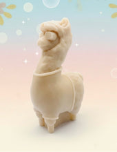 Load image into Gallery viewer, Handmade vegan soaps featuring a llama or alpaca wearing a jumper and sunglasses wrapped in beautiful eco friendly packaging crafted with natural French clays, activated charcoal and essential oils. a eco-friendly, zero waste gift that’s cruelty-free, skin-nourishing, and perfect for alpaca or llama gifts and animal themed gifts. small business UK
