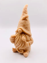 Load image into Gallery viewer, Handmade vegan soaps featuring a gorgeous honey bee design gnome soap. gnome is holding a honeypot and has a bee on his hat. crafted with natural French clays, activated charcoal and essential oils. a eco-friendly, zero waste gift that’s cruelty-free, skin-nourishing, and perfect for gnome lovers and gifting. Small Business UK