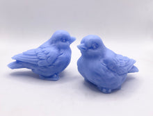 Load image into Gallery viewer, Handmade vegan soaps featuring a set of two love birds . gift boxed in beautiful eco friendly packaging. crafted with natural French clays, activated charcoal and essential oils. a eco-friendly, zero waste gift that’s cruelty-free, skin-nourishing, the perfect gift for bird lovers and animal lovers. UK Small Business