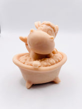 Load image into Gallery viewer, Handmade vegan soap featuring a cow in the bath scrubbing his back and packed in beautiful eco friendly packaging. crafted with natural French clays, activated charcoal and essential oils. a eco-friendly, zero waste gift that’s cruelty-free, skin-nourishing, and perfect for cow lovers or animal themed gifts. Small business UK